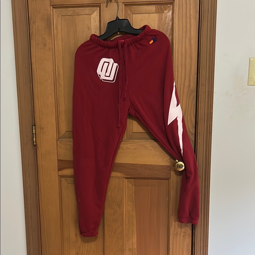 Aviator Nation Red Track Pants with White Logo